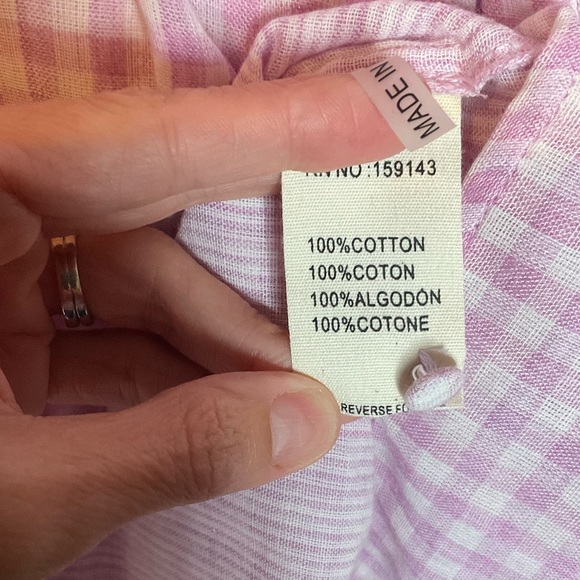 FRNCH Lavender Picnic Check Frill Balloon Sleeve Belted Mini Dress Size Medium - Picture 6 of 9